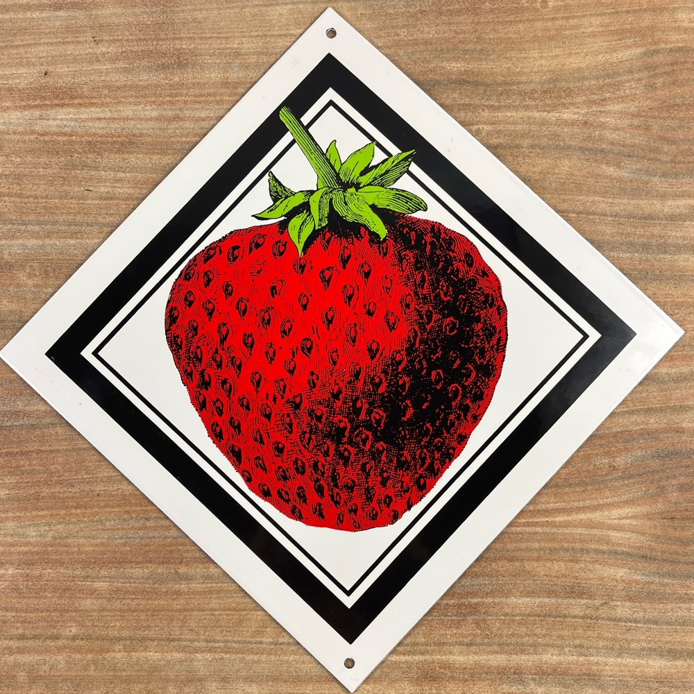 Metal enamel art deco strawberry fruit sign wall decor